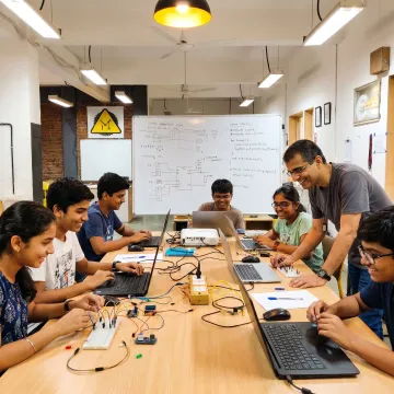 Students building projects in an innovation club session