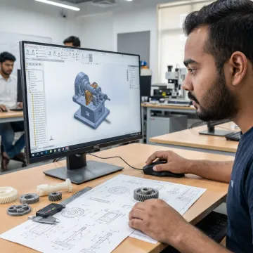 Student creating a 3D model in CAD software
