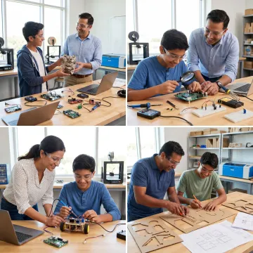 Students building prototypes in a maker lab