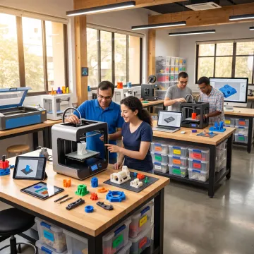 Students learning 3D printing in a Goa makerspace
