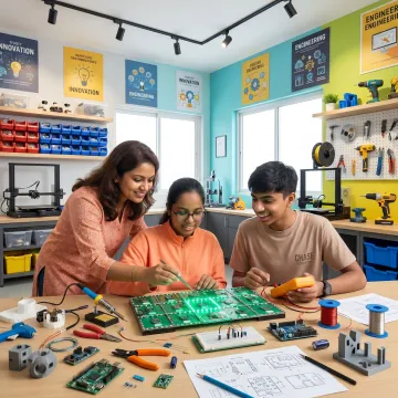Students collaborating in a hands-on innovation immersion program