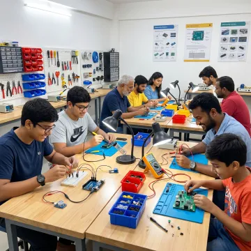 Students building electronics hardware projects