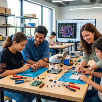 Hands-on maker education session with tools and prototypes