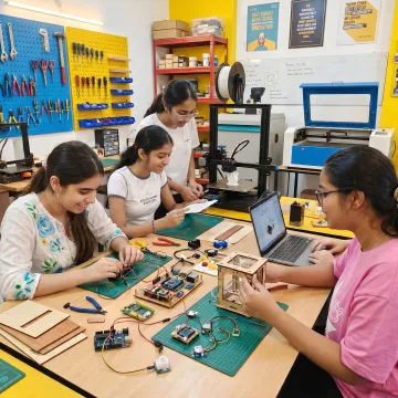 Learners creating prototypes in a Goa makerspace