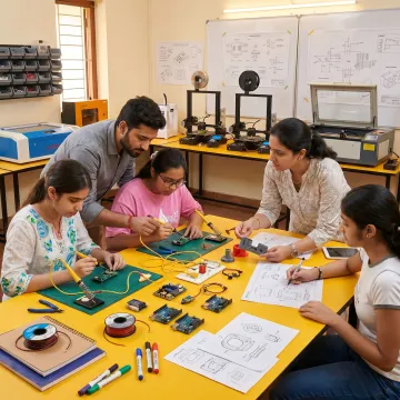 Students building prototypes in a school innovation program