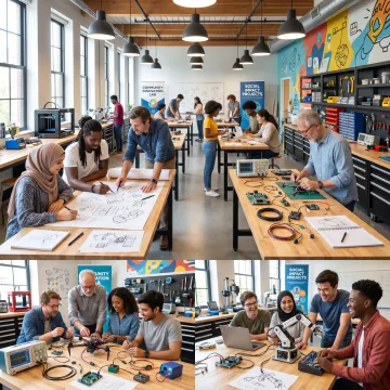 Young innovators developing a prototype with mentors