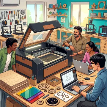 Students learning laser cutting in a Goa makerspace