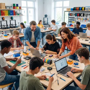 Students engaged in hands-on maker learning