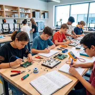 Students building prototypes in a makerspace
