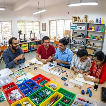 Students collaborating in a hands-on maker education program