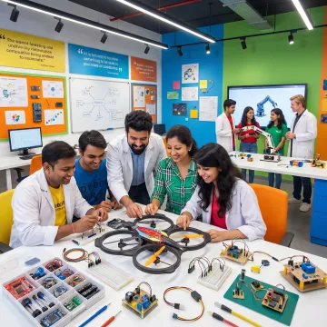 Teen learners following a hands-on maker program