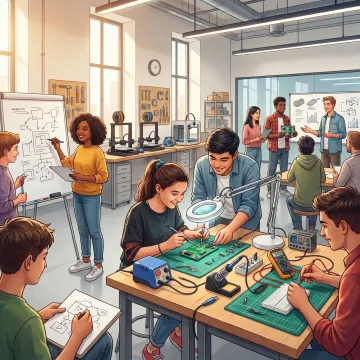 Students progressing through a hands-on maker learning process