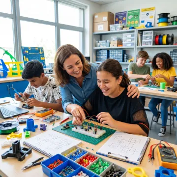 Students participating in a maker-based learning workshop