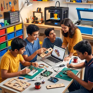 Students building prototypes in a school maker program