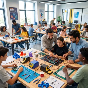 Students building prototypes in a makerspace