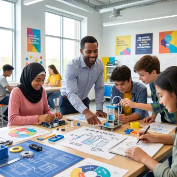 Mentor guiding students through prototype development