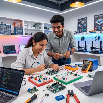 Students building STEM projects in a makerspace