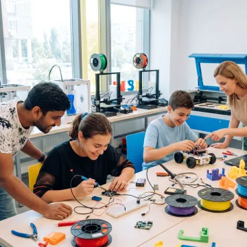 Students building prototypes in a maker lab