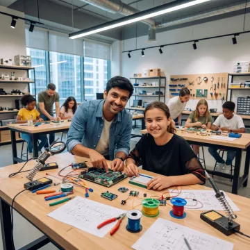 Students building prototypes in a makerspace