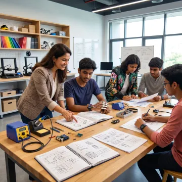 Mentor guiding students through prototype development