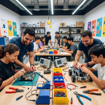 Students building prototypes in a makerspace