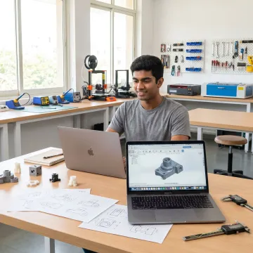 Student learning CAD design on a computer