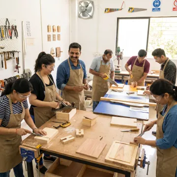 Educators in a woodworking training session