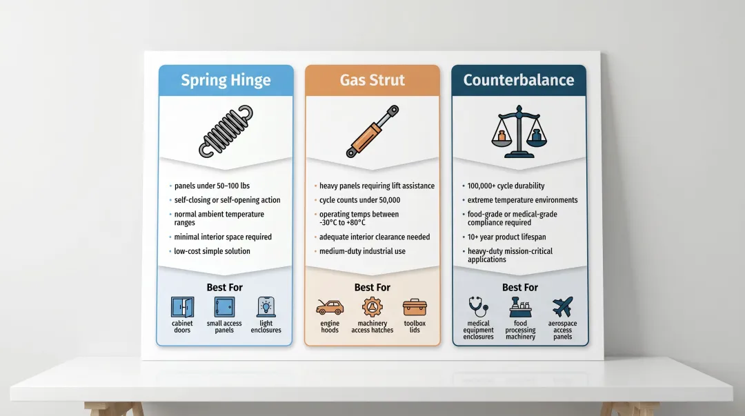 OEM motion control mechanism selection decision guide spring hinge gas strut counterbalance
