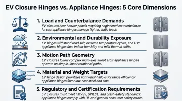 Five core engineering differences between EV closure hinges and appliance hinges