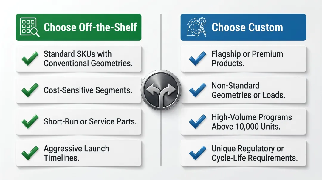 Off-the-shelf versus custom appliance hinge decision framework side-by-side comparison