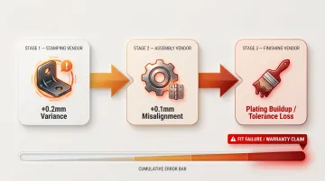 Compounding dimensional errors across three-vendor hinge supply chain handoffs
