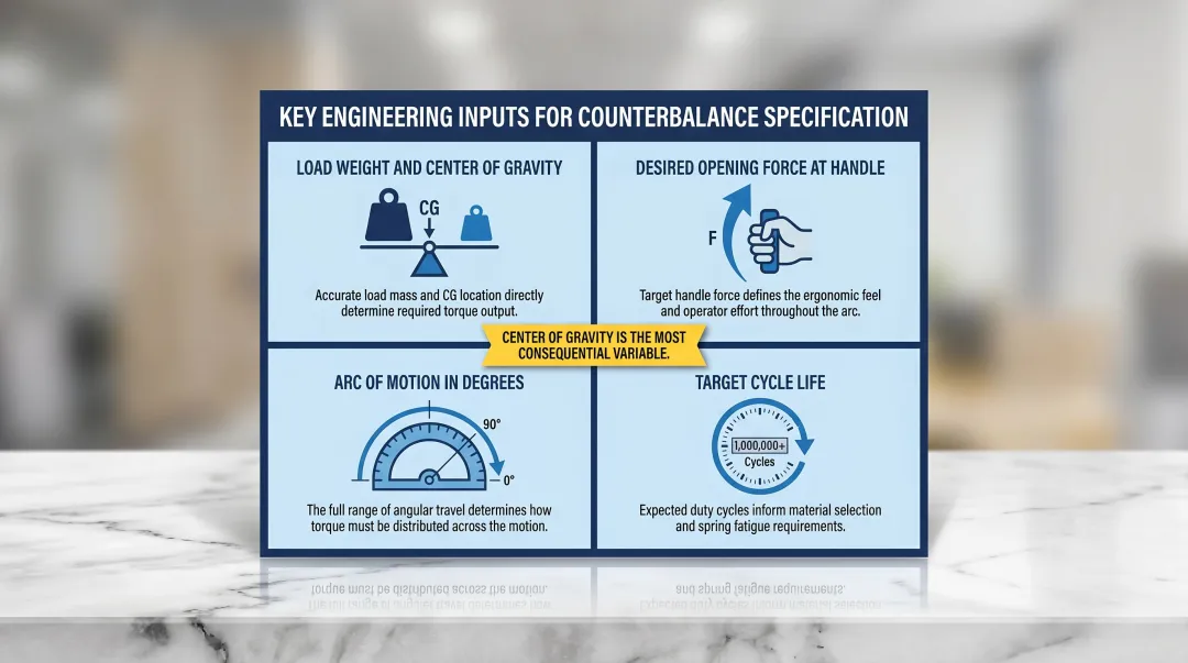 Four primary engineering inputs for counterbalance hinge specification and design
