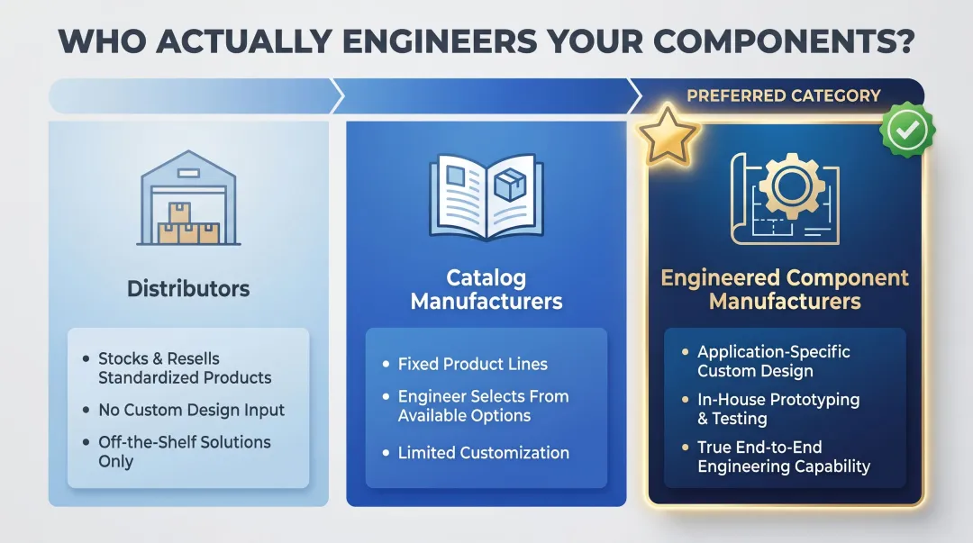 Three hinge supplier categories comparison distributor catalog and engineered manufacturer