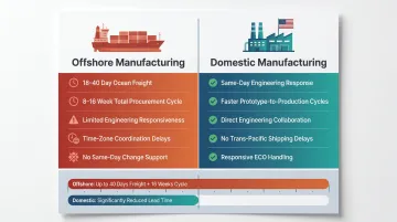 Domestic versus offshore hinge manufacturer lead time and support comparison infographic