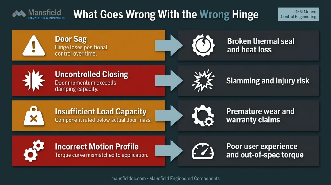 Oven door hinge failure modes and downstream consequences comparison chart