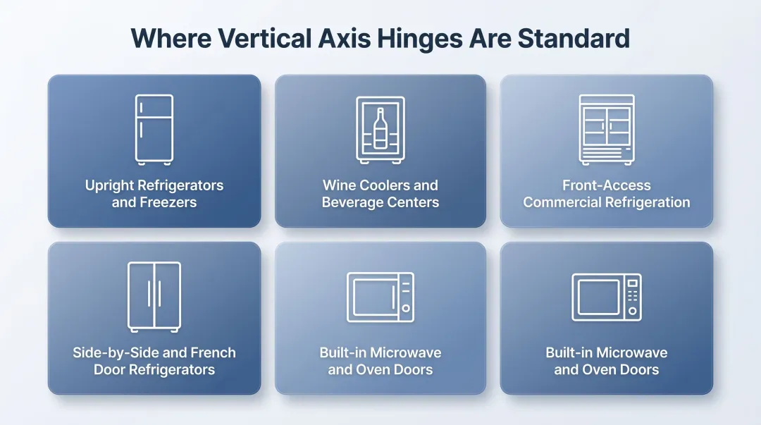Vertical axis hinge common appliance use cases comparison chart refrigeration equipment