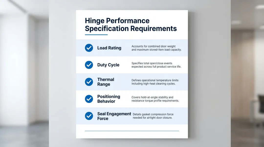 Five-point appliance hinge specification checklist for engineering teams at concept stage