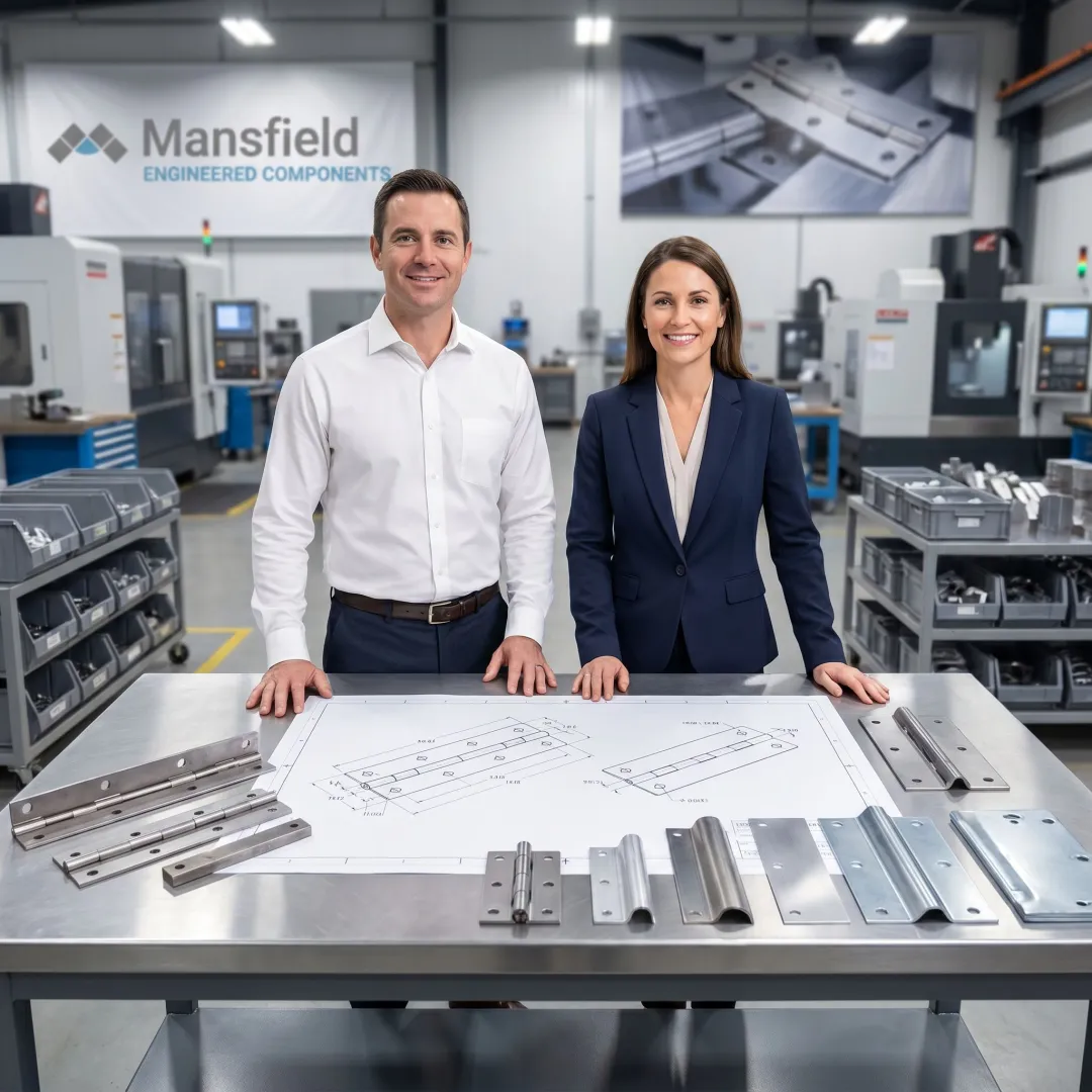 Engineers reviewing custom continuous hinge design