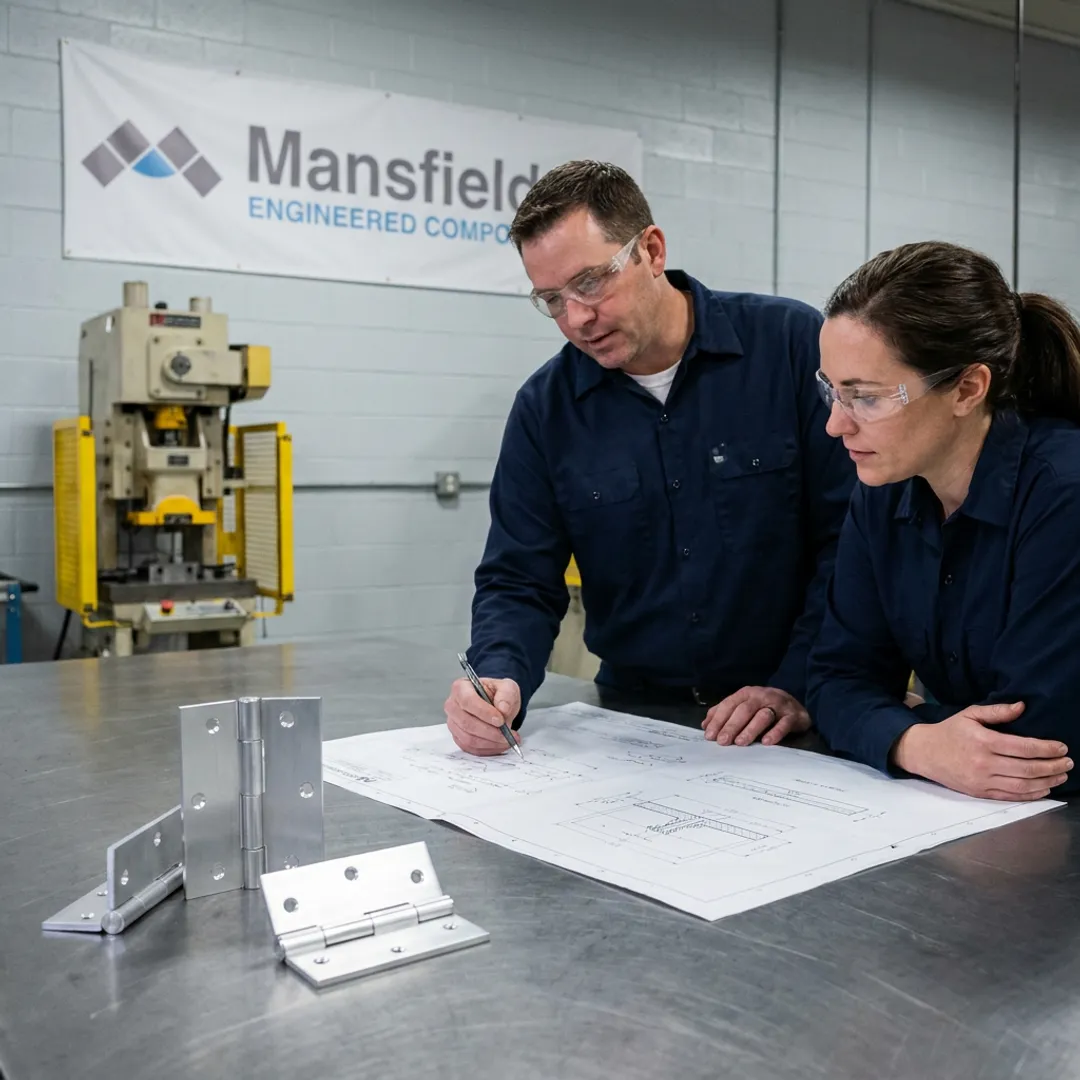 Custom aluminum hinges in a manufacturing facility