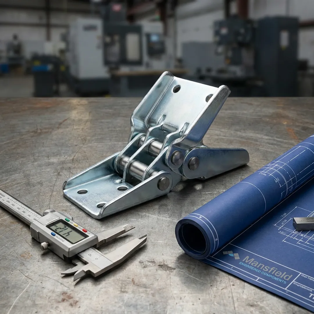 Custom heavy duty hinge assembly on engineering bench