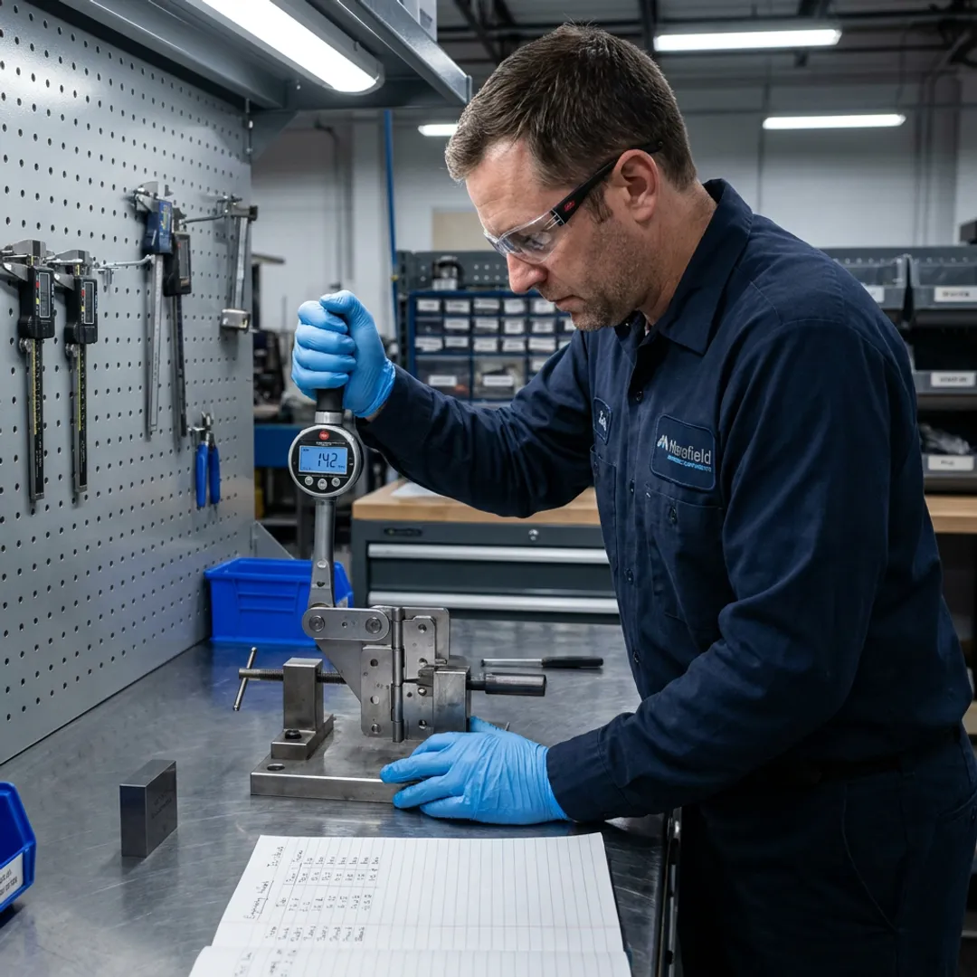 Engineer testing a positioning hinge prototype