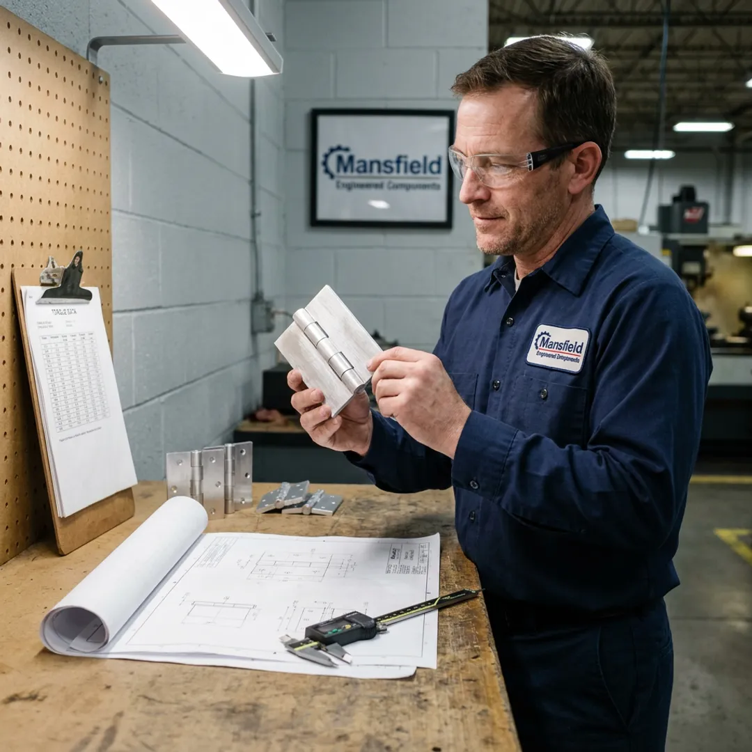 Engineer reviewing aluminum hinge design