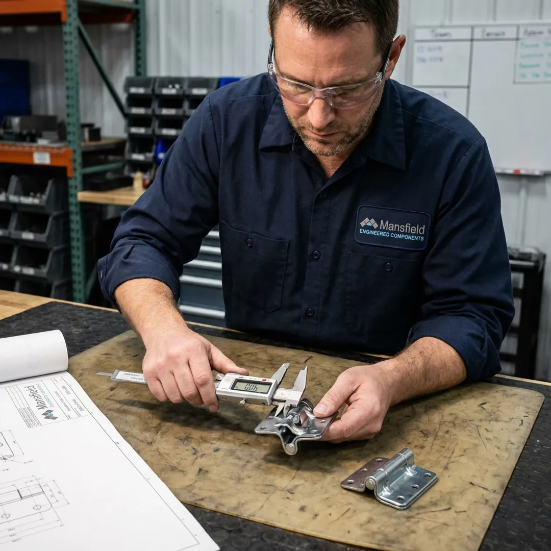 Engineer reviewing enclosure hinge design