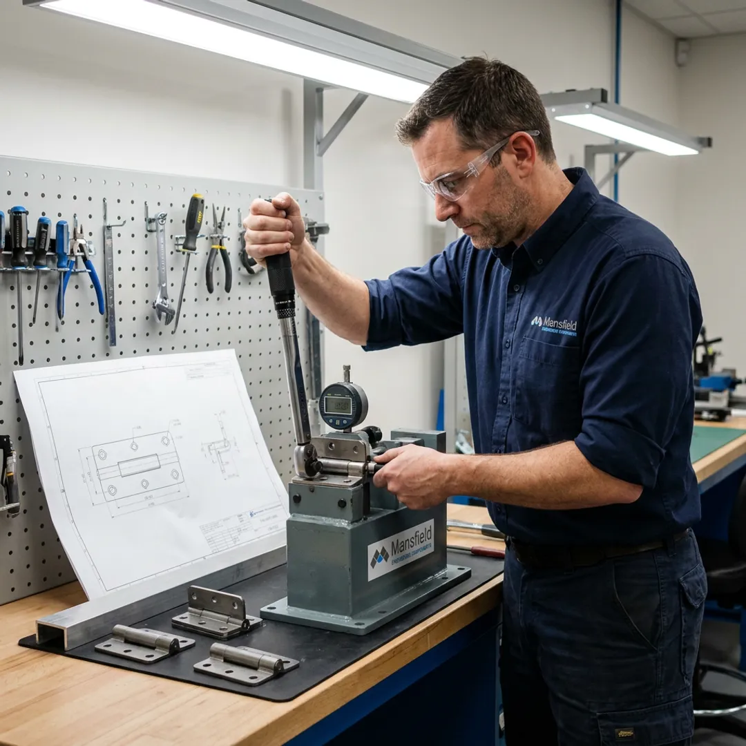 Engineer testing a custom friction hinge prototype