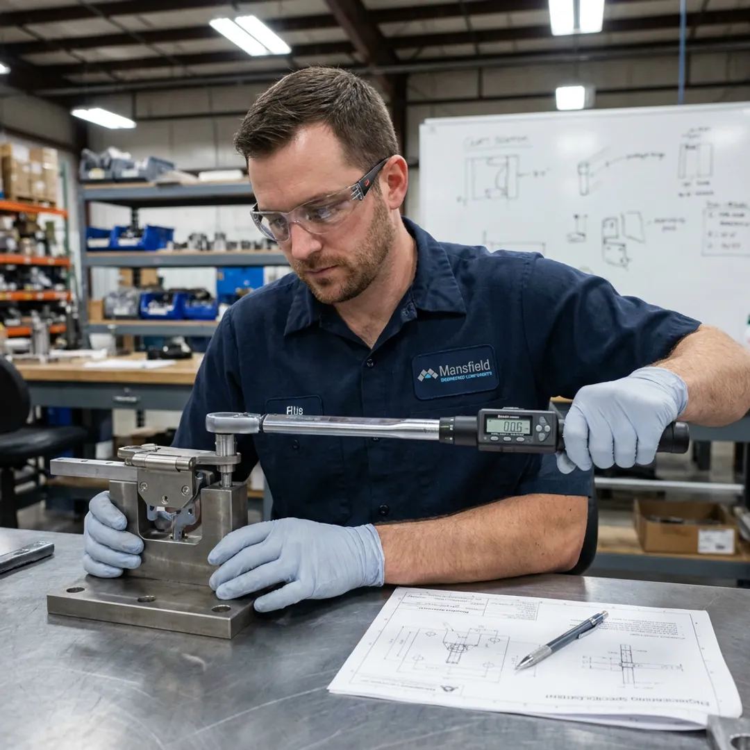 Engineer testing detent hinge prototype