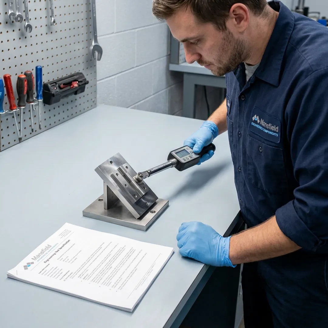 Engineer testing friction hinge prototype