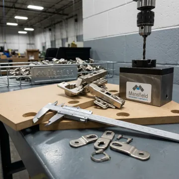Cabinet hinge boring setup with precision hinge hardware