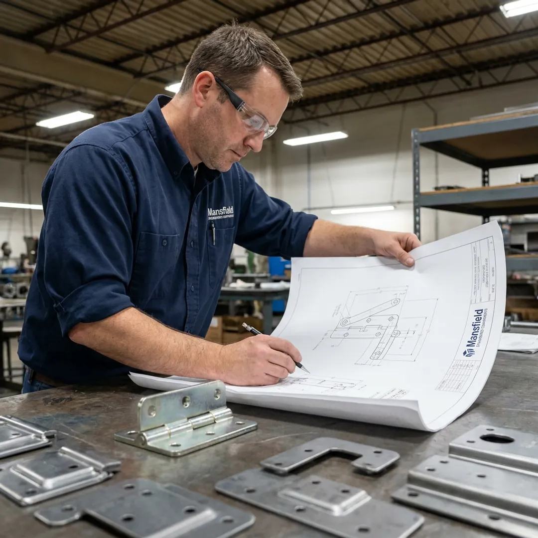 Engineer reviewing industrial hinge design