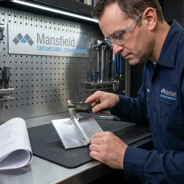 Engineer inspecting custom hinge prototype