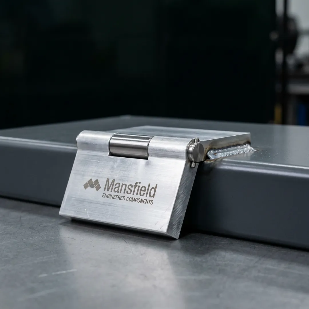 Aluminum weld-on hinge with stainless steel pin